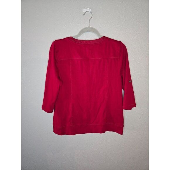Christopher & Banks Women's Red 3/4 Sleeve 100% Cotton Zip Jacket Size Medium - Picture 2 of 5